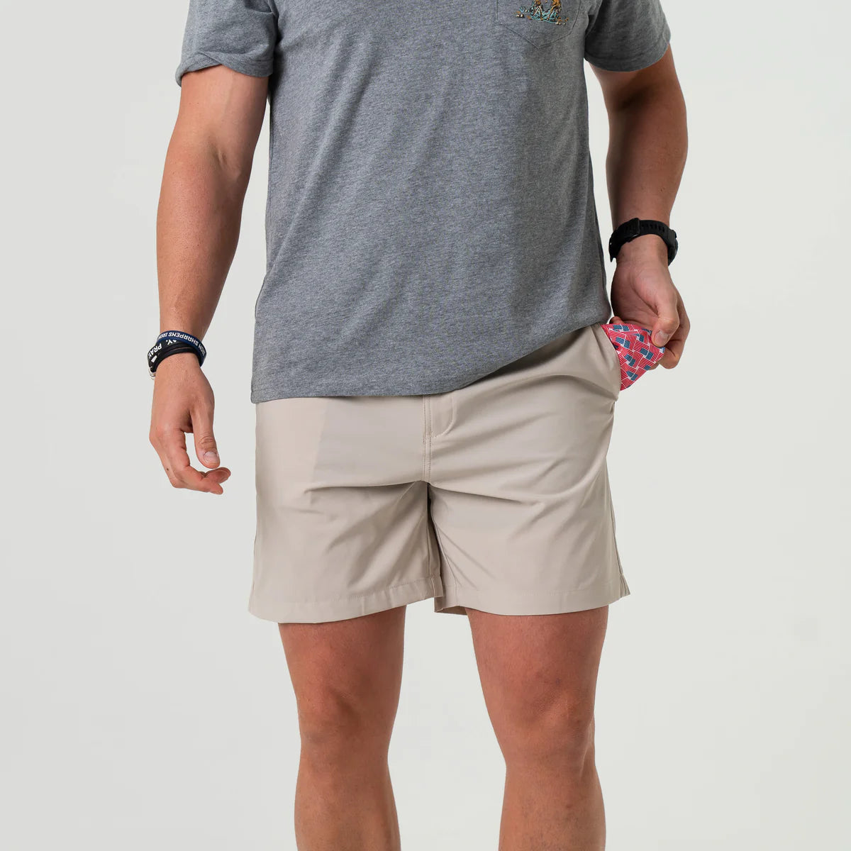 Burlebo- Everyday Short- Light Khaki- American Flag Pocket 7" Inseam
